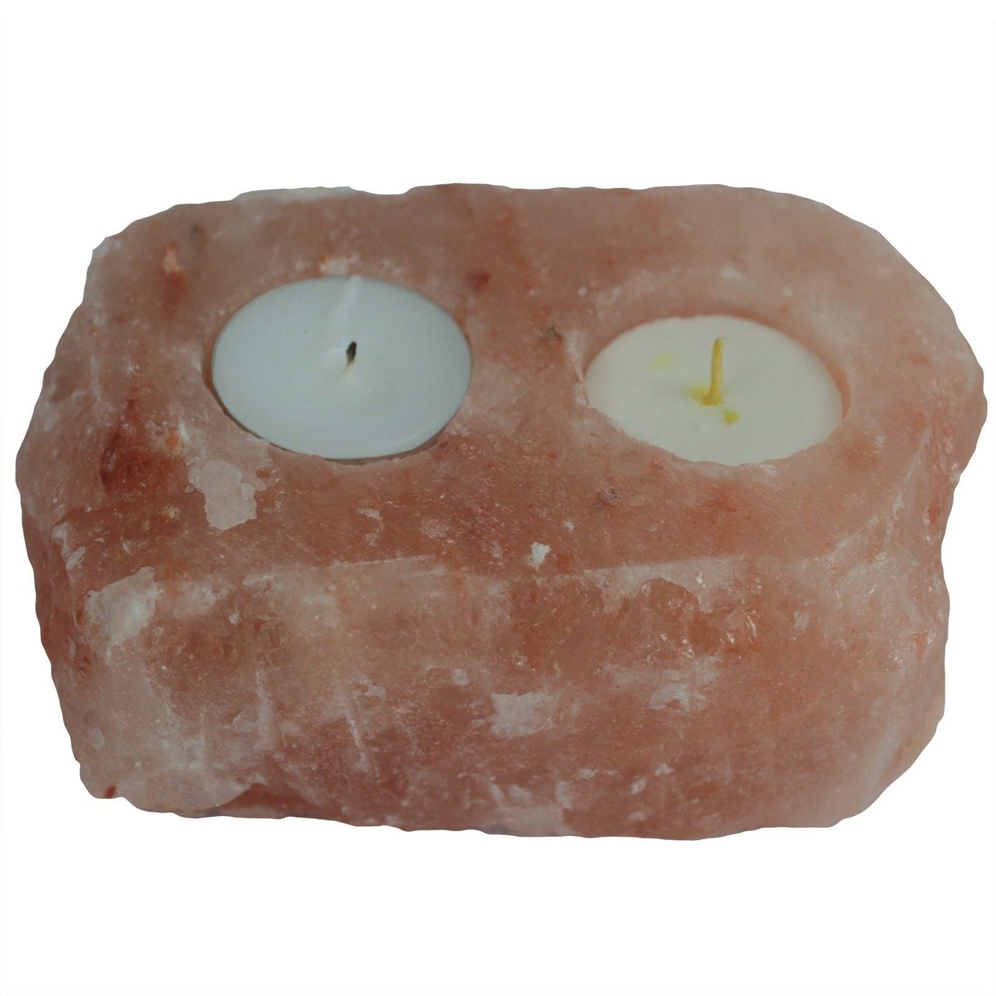 Polished Natural Salt Candle Holder - 2 holes featuring natural patterning and unique variations - Positive Faith Hope Love
