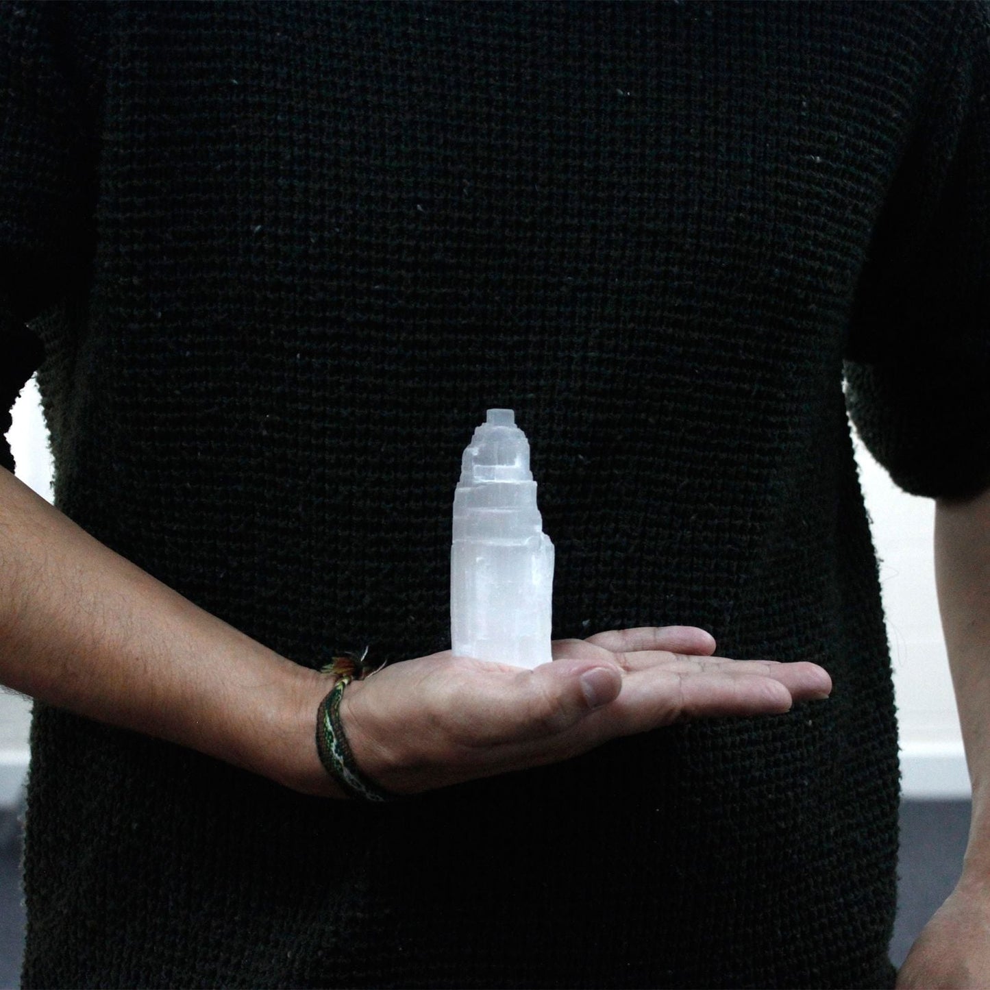 Polished Natural Selenite Tower 10 Cm featuring satin white sheen and fibrous texture - Positive Faith Hope Love