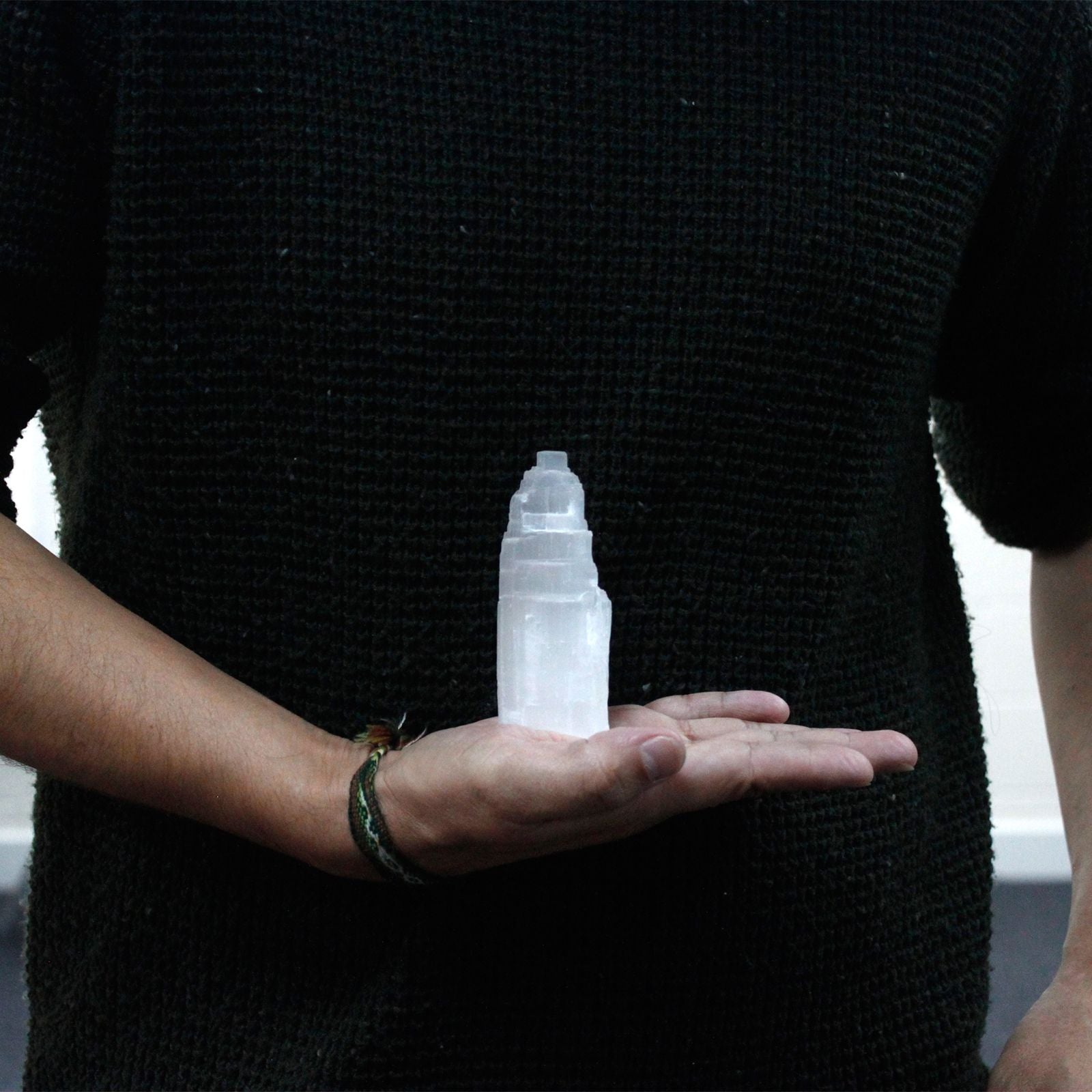 Polished Natural Selenite Tower 10 Cm featuring satin white sheen and fibrous texture - Positive Faith Hope Love