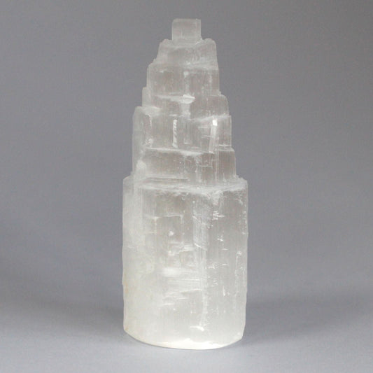 Polished Natural Selenite Tower 10 Cm featuring satin white sheen and fibrous texture - Positive Faith Hope Love