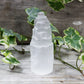 Polished Natural Selenite Tower - 10 cm featuring satin white sheen and fibrous texture - Positive Faith Hope Love