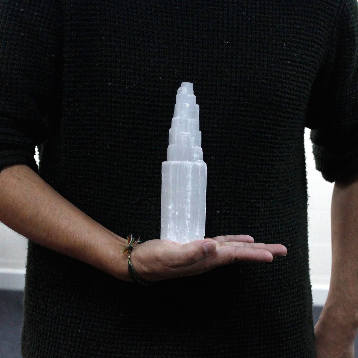 Polished Natural Selenite Tower 20 Cm featuring satin white sheen and fibrous texture - Positive Faith Hope Love