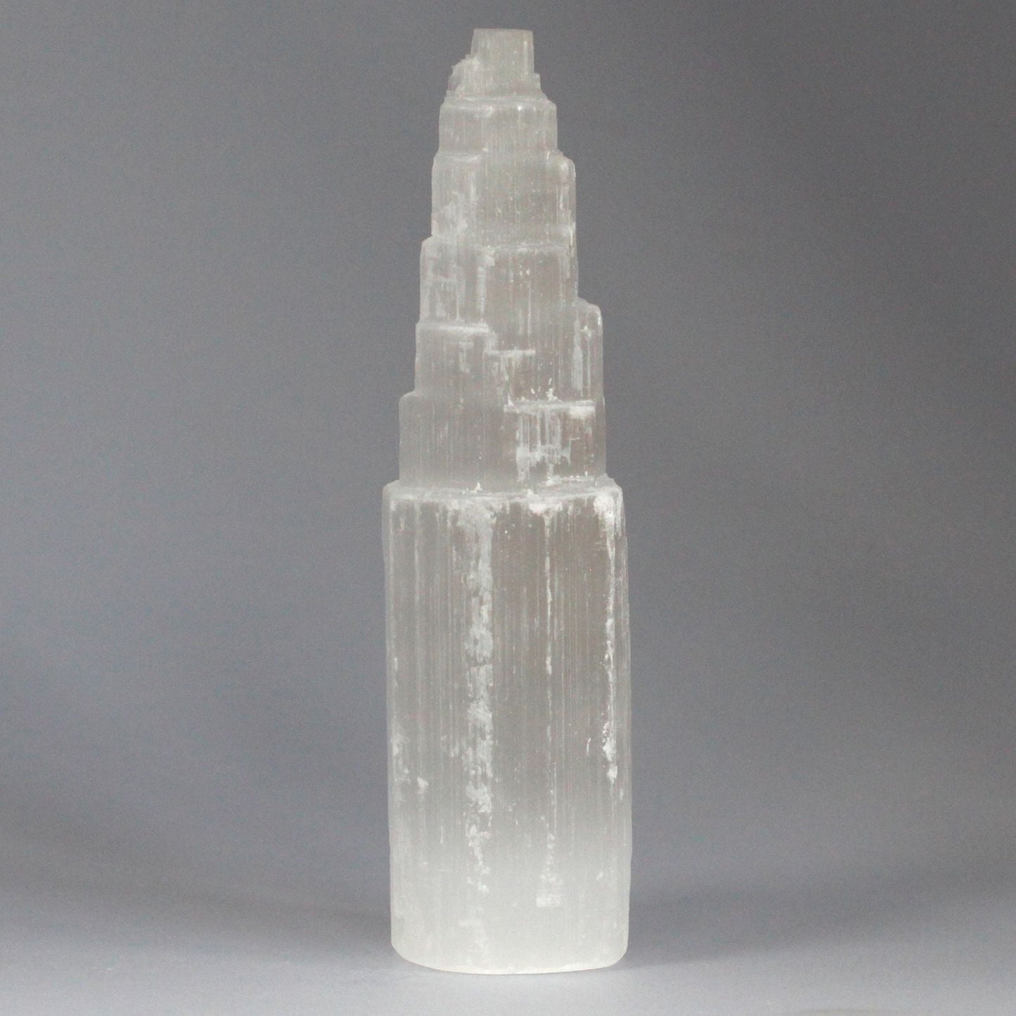 Polished Natural Selenite Tower 20 Cm featuring satin white sheen and fibrous texture - Positive Faith Hope Love