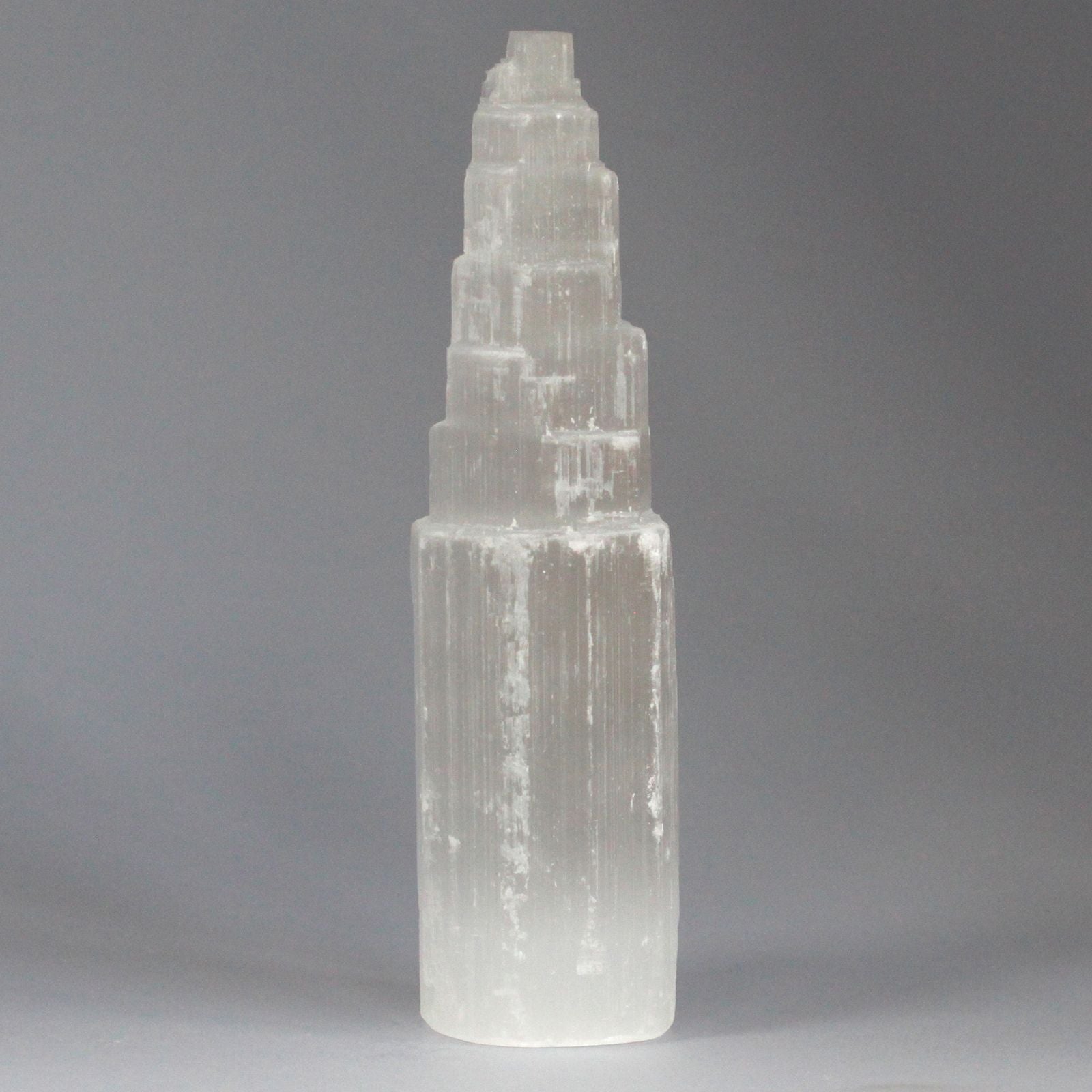 Polished Natural Selenite Tower 20 Cm featuring satin white sheen and fibrous texture - Positive Faith Hope Love