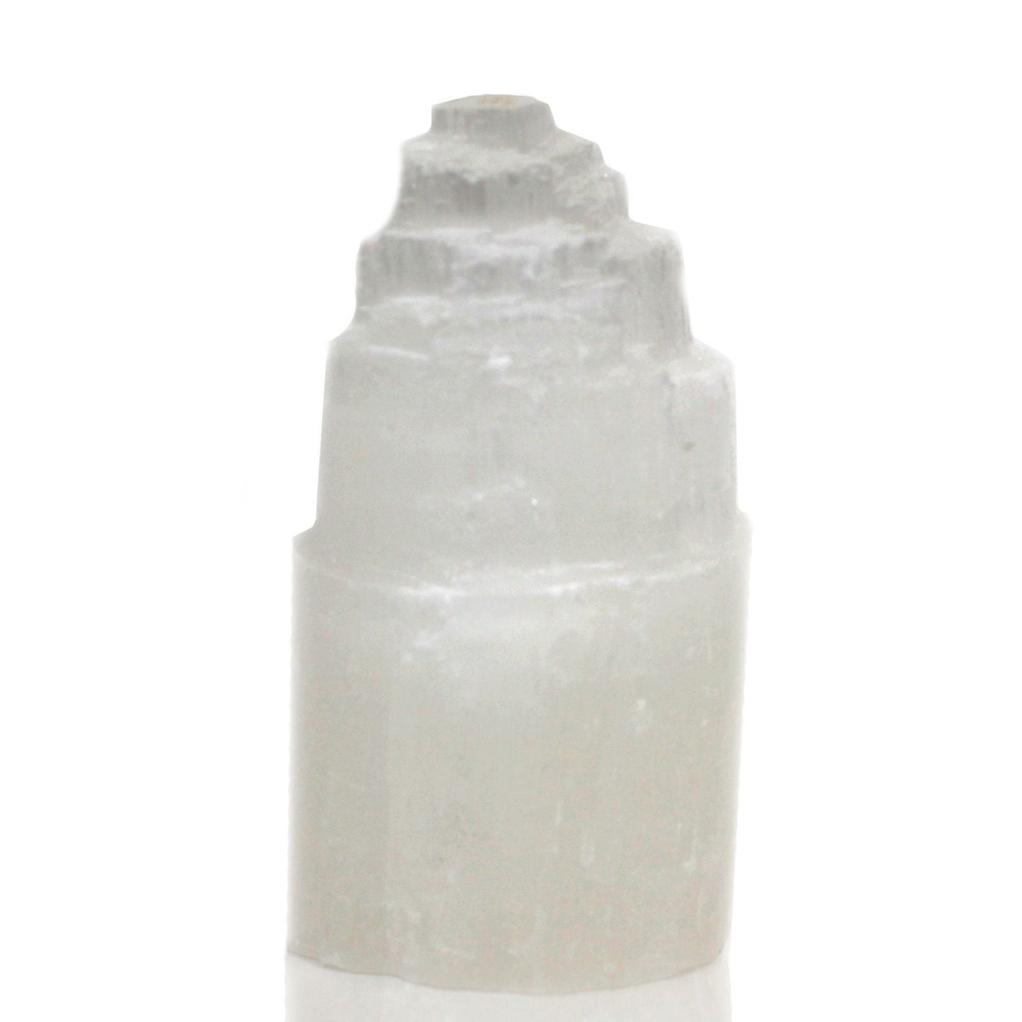 Polished Natural Selenite Tower Lamp - 15 cm featuring satin white sheen and fibrous texture - Positive Faith Hope Love