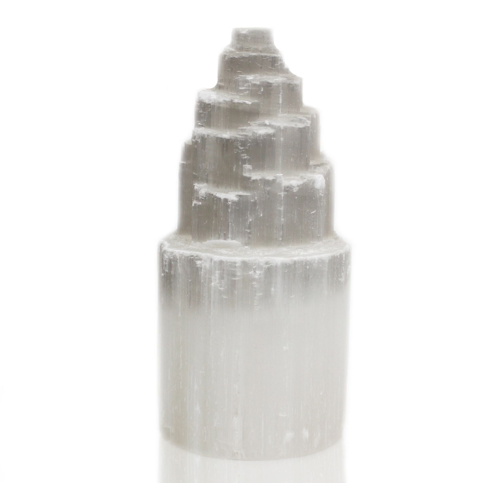 Polished Natural Selenite Tower Lamp - 20 cm featuring satin white sheen and fibrous texture - Positive Faith Hope Love