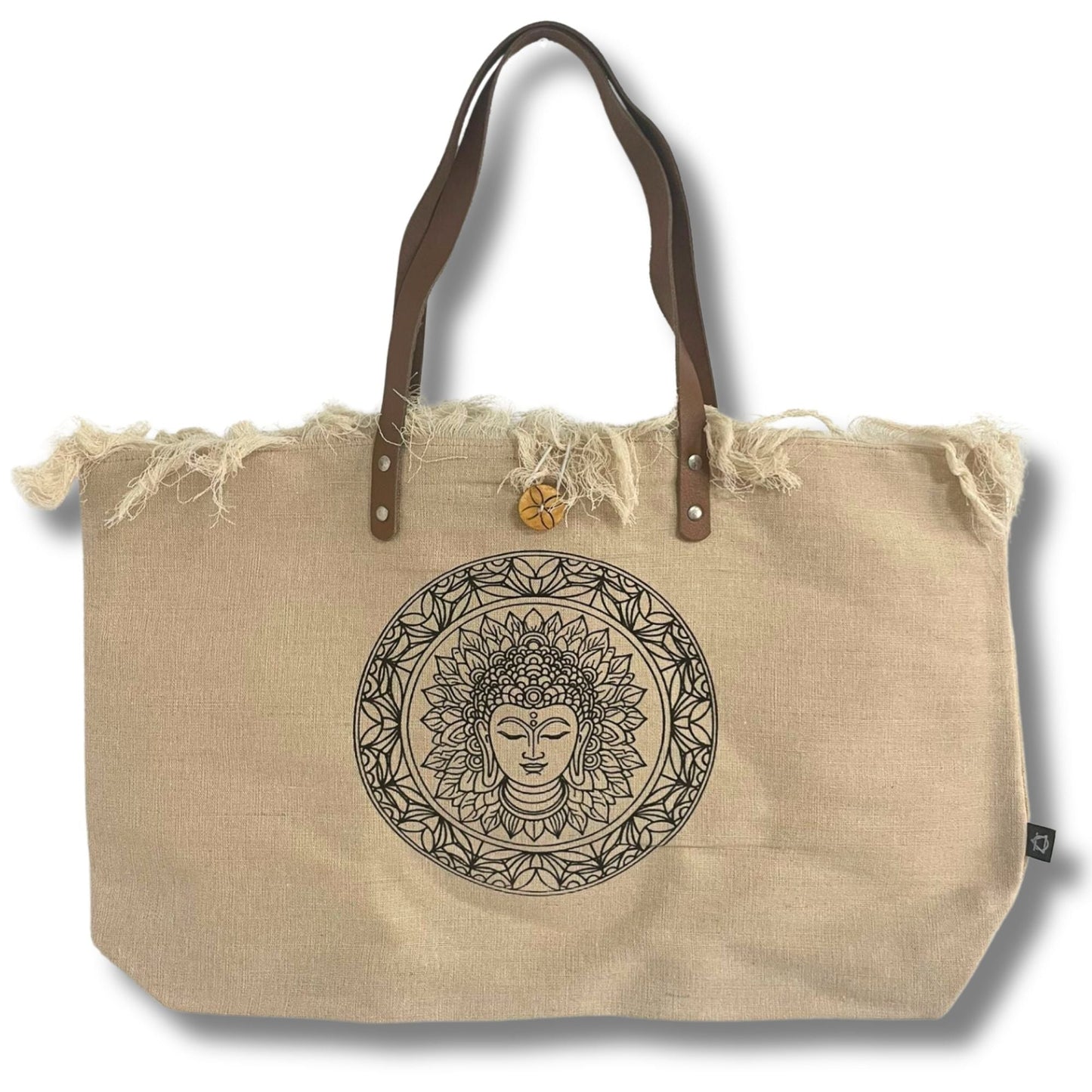 Polished Natural Tote Bag Leather Handle - Buddha featuring natural patterning and unique variations - Positive Faith Hope Love