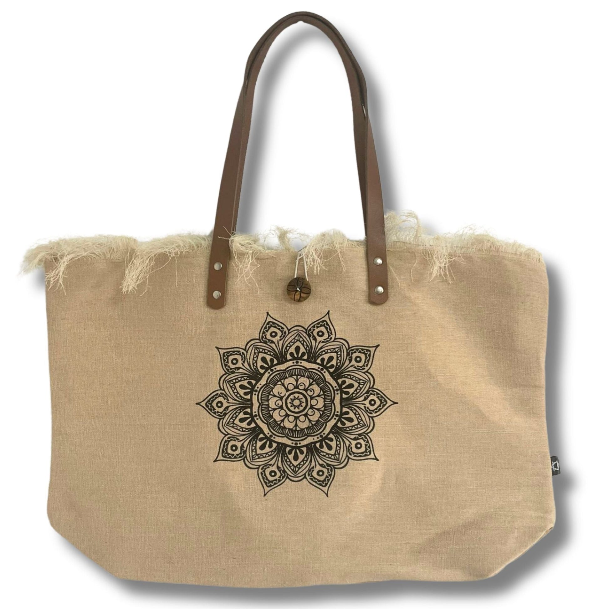 Polished Natural Tote Bag Leather Handle - Flower of Life featuring natural patterning and unique variations - Positive Faith Hope Love