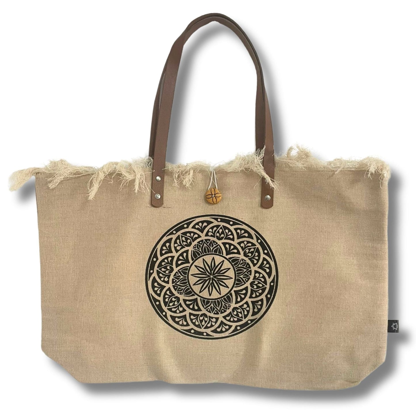 Polished Natural Tote Bag Leather Handle - Mandela featuring natural patterning and unique variations - Positive Faith Hope Love