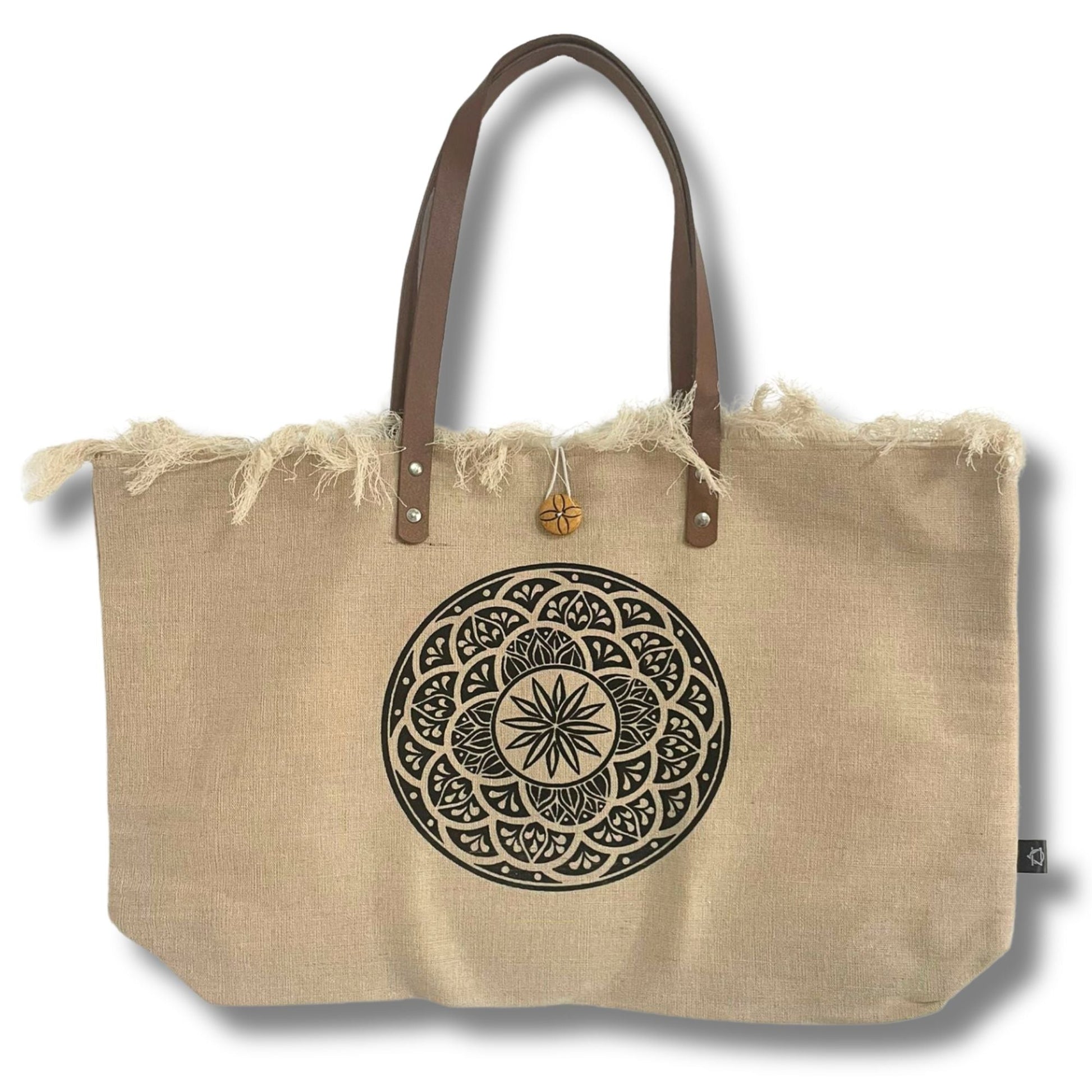 Polished Natural Tote Bag Leather Handle - Mandela featuring natural patterning and unique variations - Positive Faith Hope Love