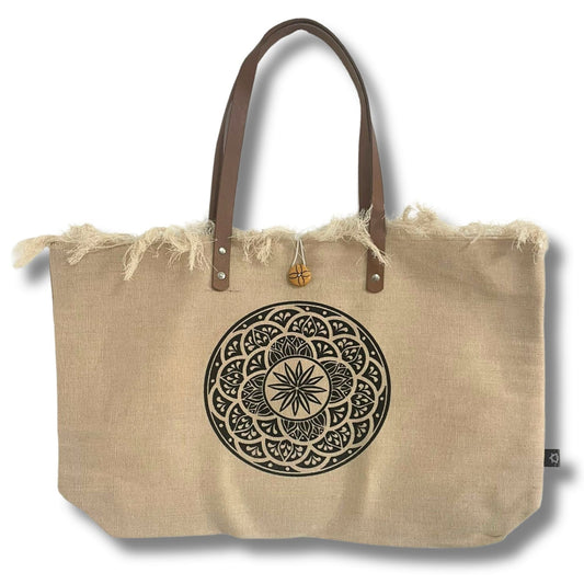 Polished Natural Tote Bag Leather Handle - Mandela featuring natural patterning and unique variations - Positive Faith Hope Love
