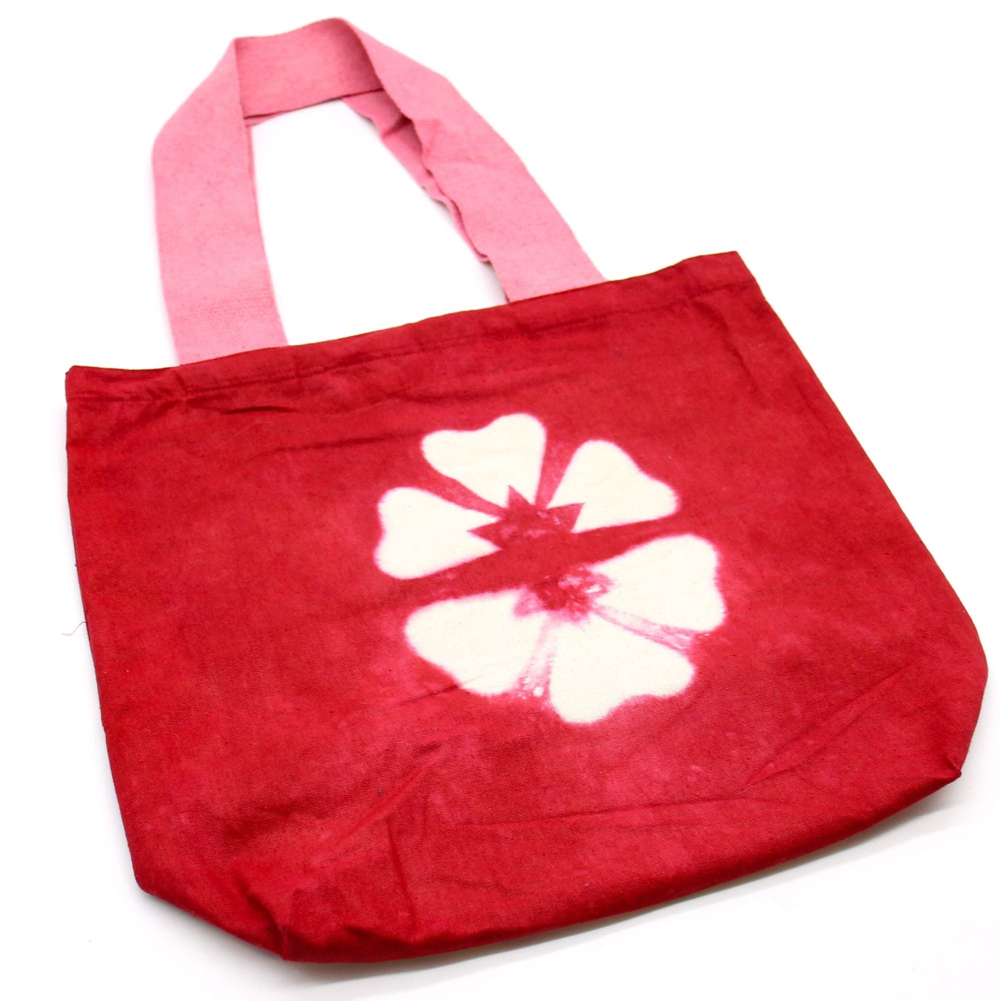 Polished Natural Tye Dye Cotton Bag 8Oz 38X42X12Cm Maroon Flower Pink Handle featuring natural patterning and unique variations - Positive Faith Hope Love