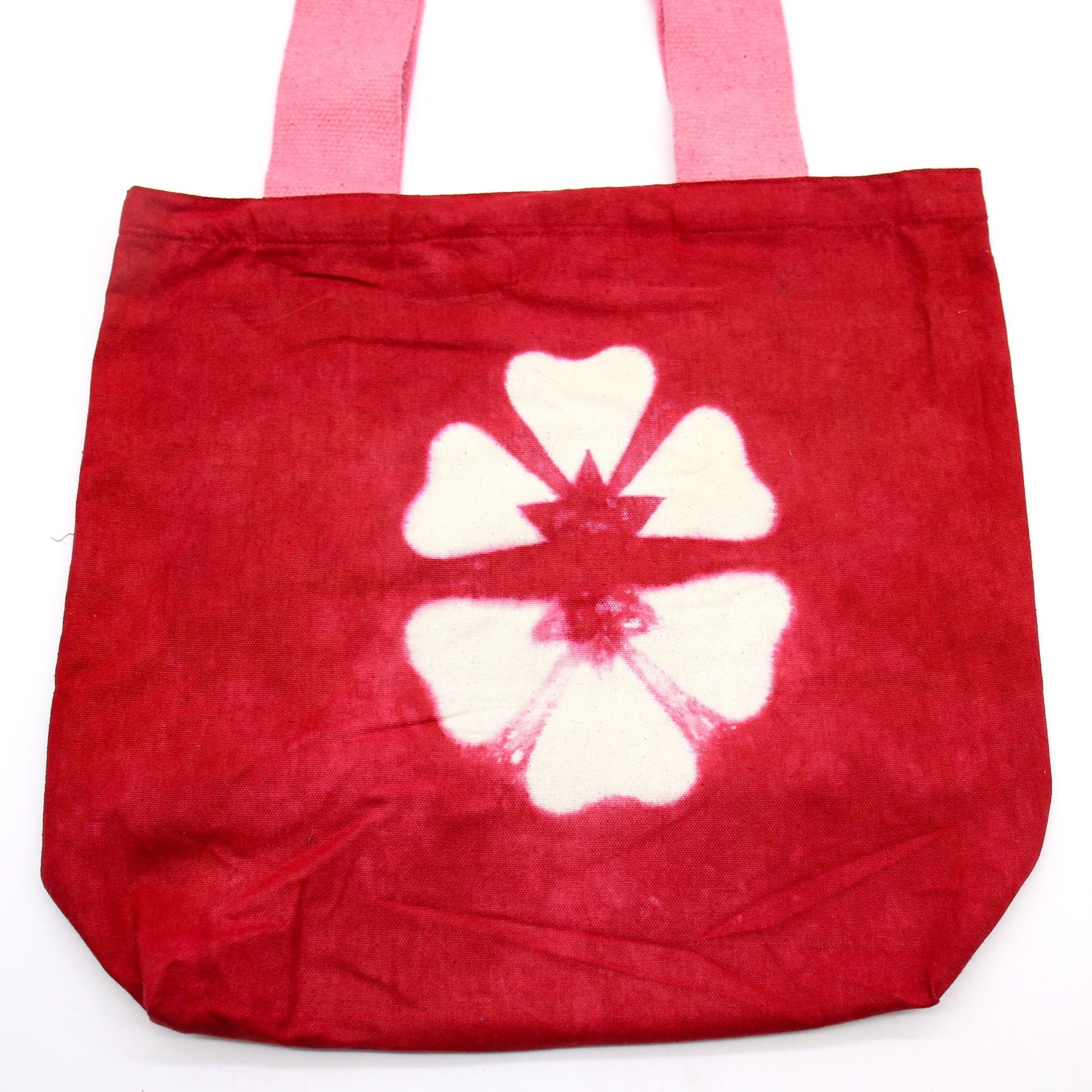 Polished Natural Tye Dye Cotton Bag 8Oz 38X42X12Cm Maroon Flower Pink Handle featuring natural patterning and unique variations - Positive Faith Hope Love