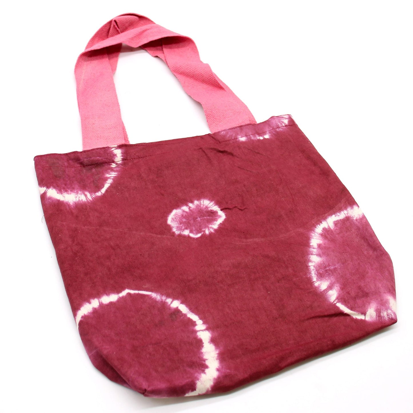 Polished Natural Tye Dye Cotton Bag 8Oz 38X42X12Cm Maroon Rings Pink Handle featuring natural patterning and unique variations - Positive Faith Hope Love