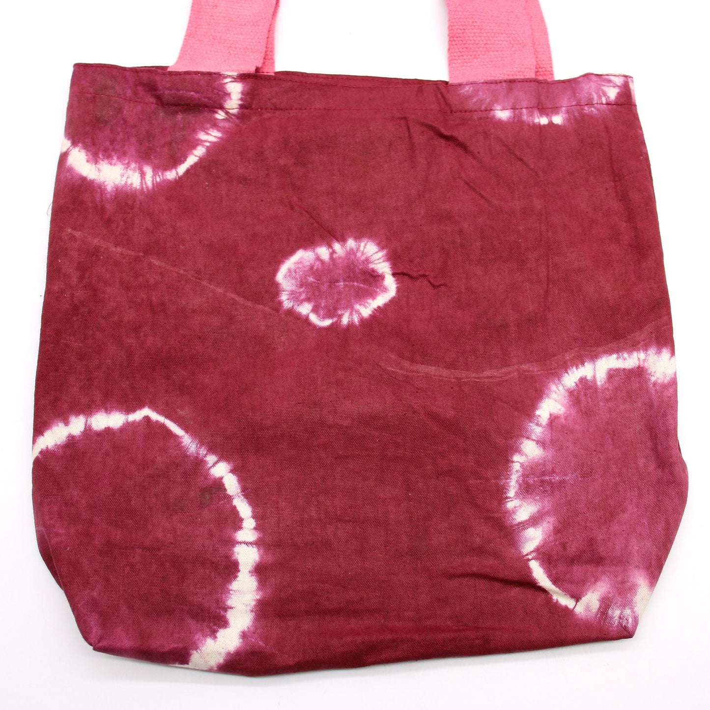 Polished Natural Tye Dye Cotton Bag 8Oz 38X42X12Cm Maroon Rings Pink Handle featuring natural patterning and unique variations - Positive Faith Hope Love
