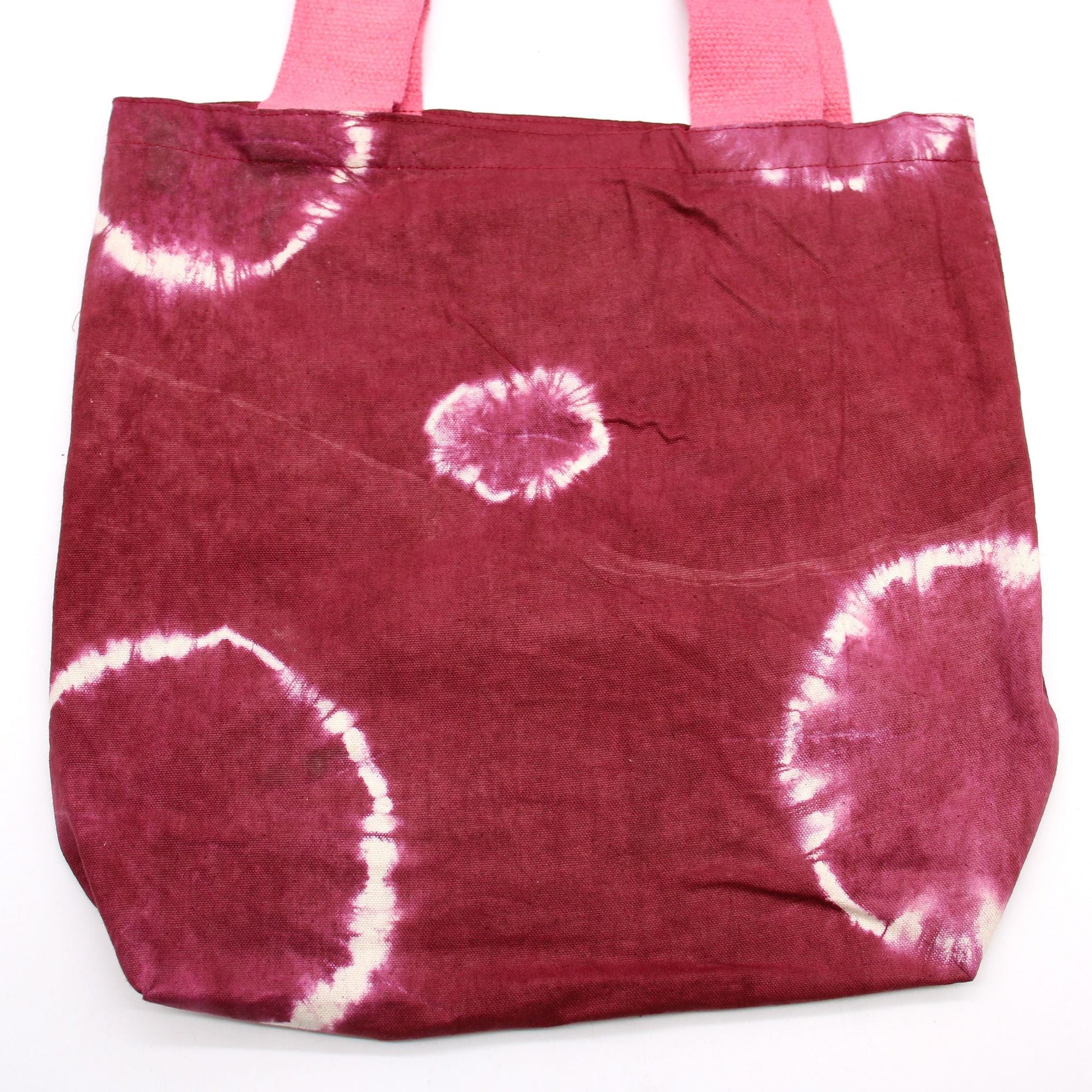 Polished Natural Tye Dye Cotton Bag 8Oz 38X42X12Cm Maroon Rings Pink Handle featuring natural patterning and unique variations - Positive Faith Hope Love