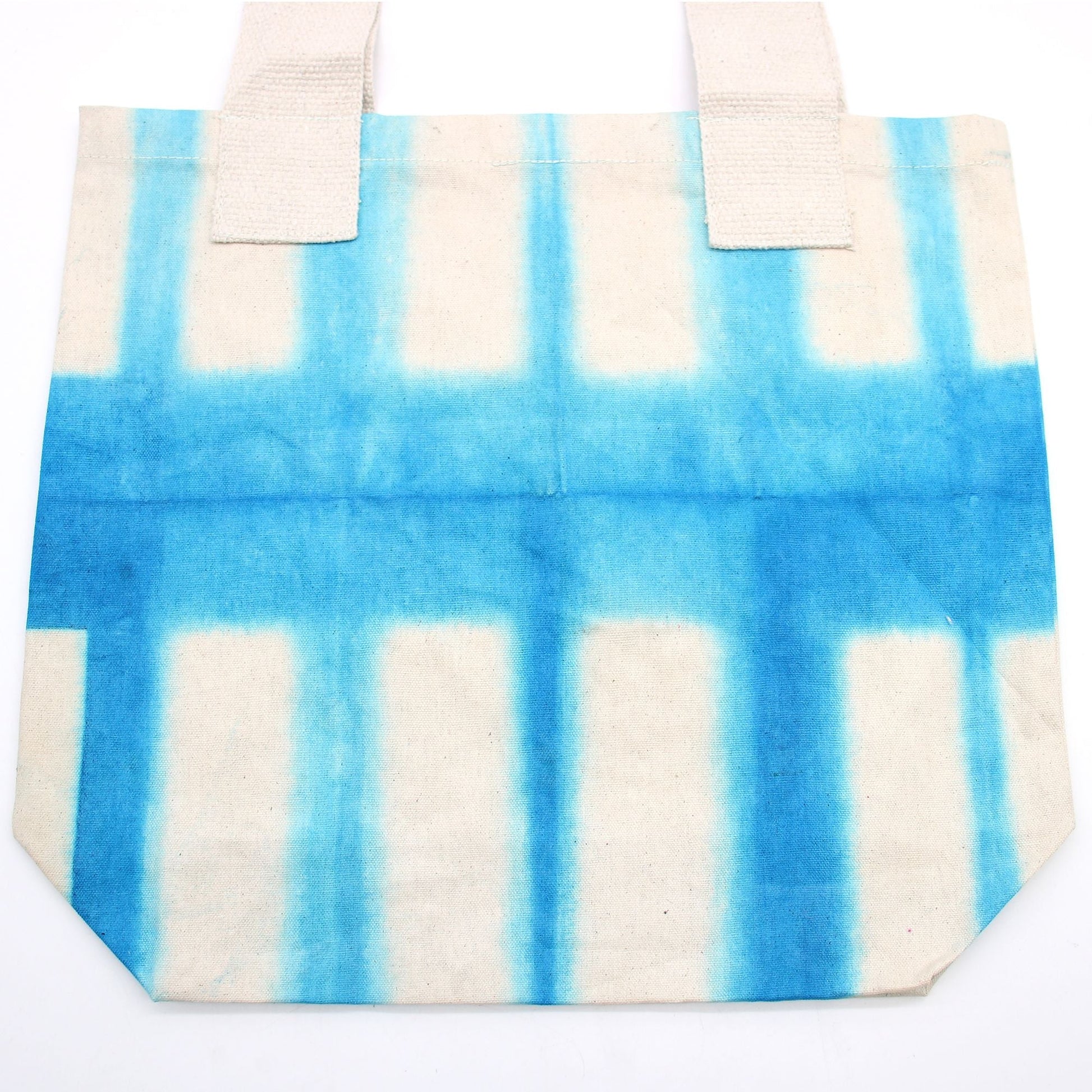 Polished Natural Tye Dye Cotton Bag 8Oz 38X42X12Cm Sky Blue Blocks Natural Handle featuring natural patterning and unique variations - Positive Faith Hope Love