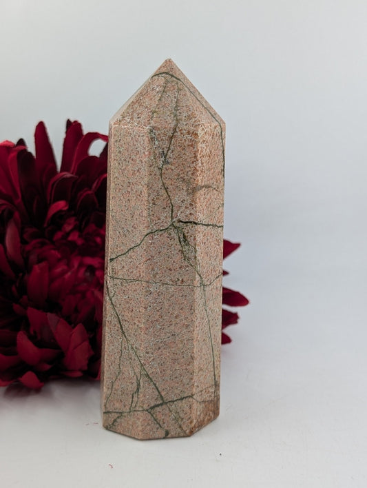 Natural Unakite Point 523g - Positive Faith Hope Love