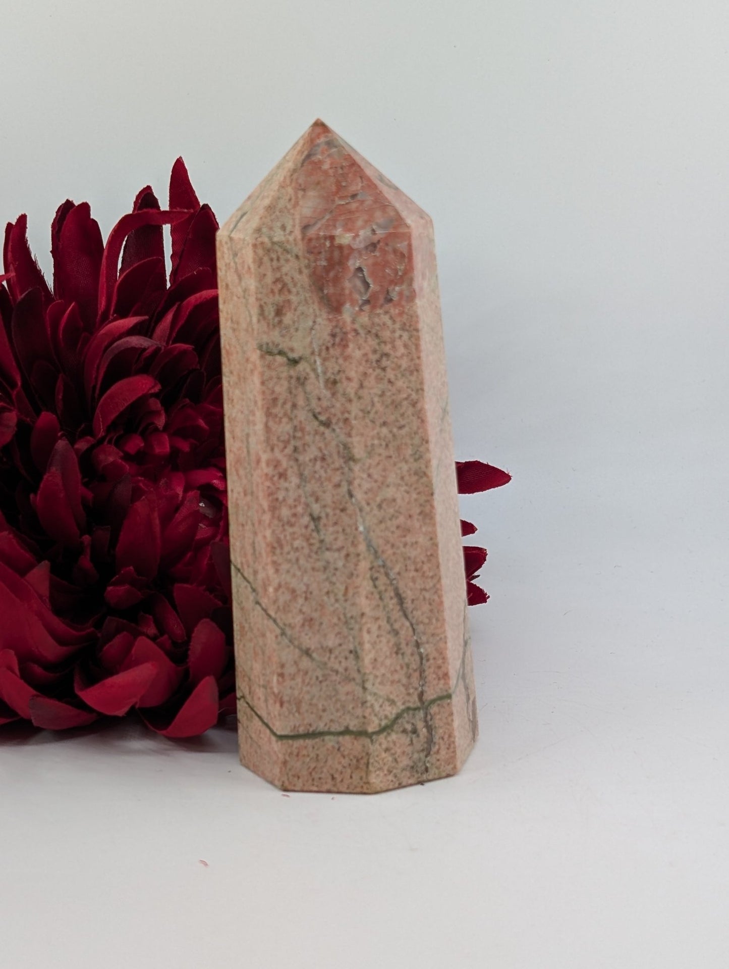 Natural Unakite Point 526g - Positive Faith Hope Love