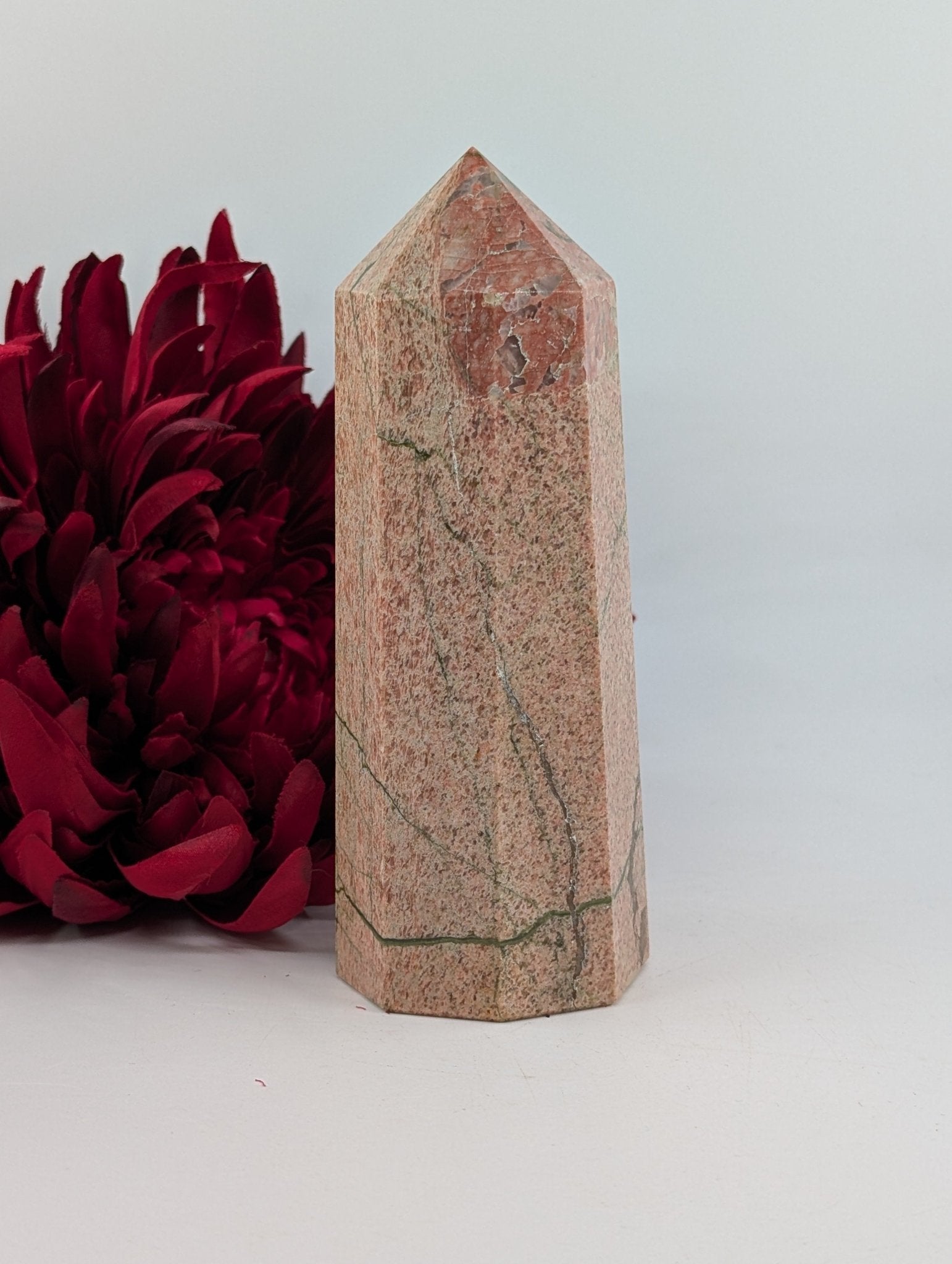 Natural Unakite Point 526g - Positive Faith Hope Love