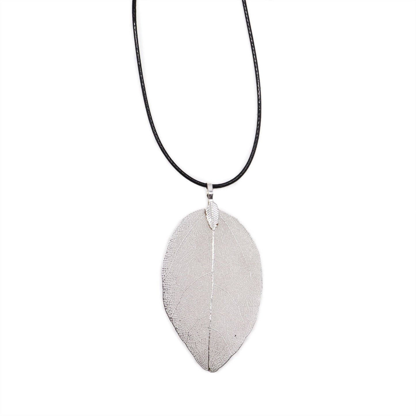 Polished Necklace Bravery Leaf Silver featuring natural patterning and unique variations - Positive Faith Hope Love