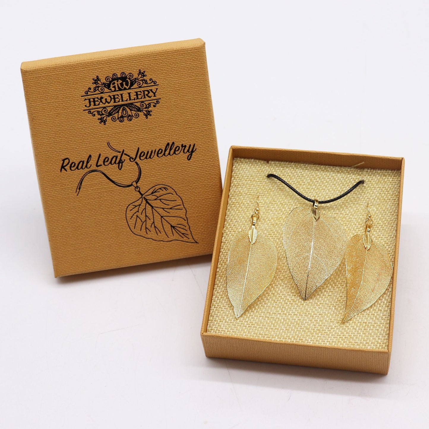 Polished Necklace Earring Set Bravery Leaf Gold featuring natural patterning and unique variations - Positive Faith Hope Love