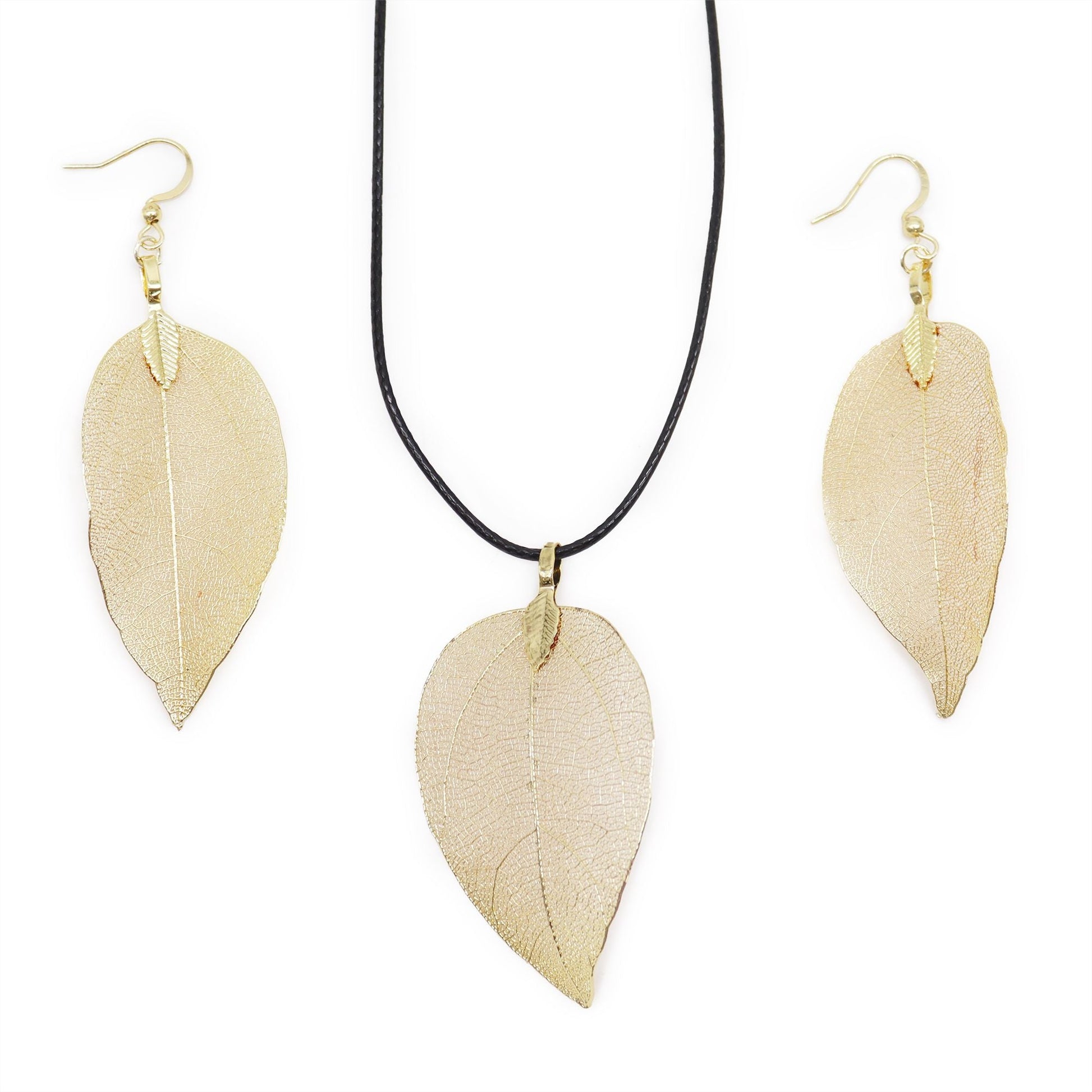 Polished Necklace & Earring Set - Bravery Leaf - Gold featuring natural patterning and unique variations - Positive Faith Hope Love