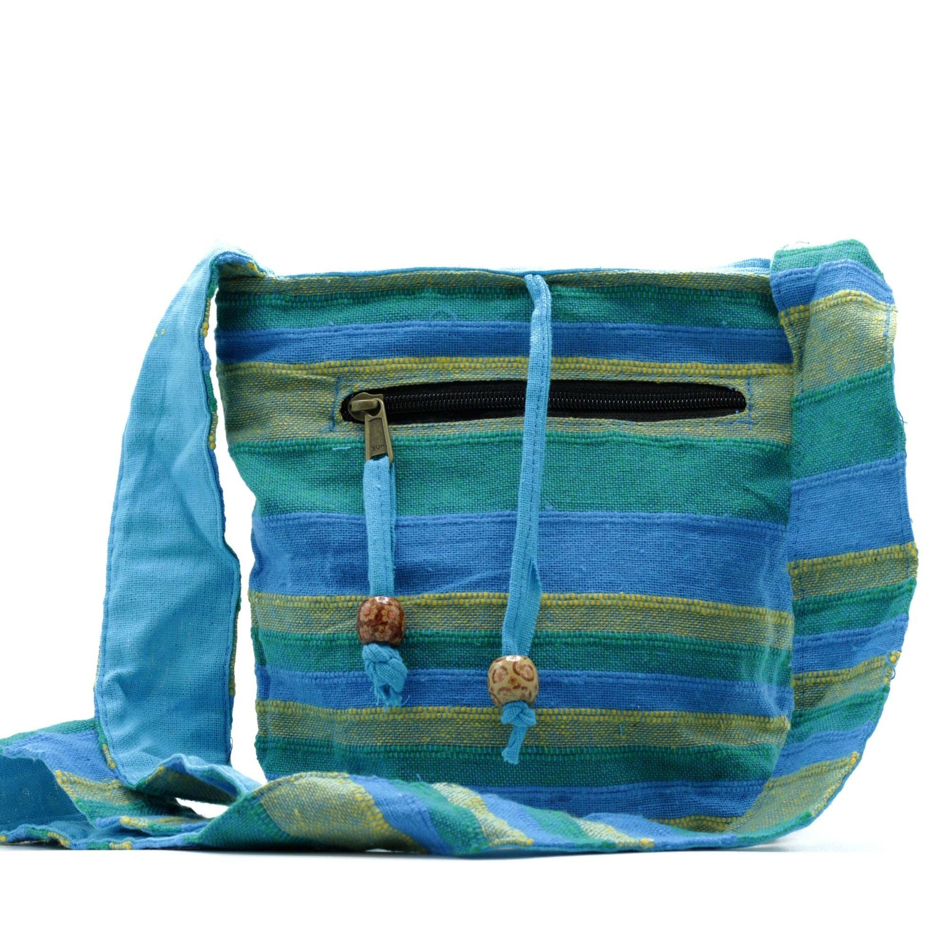 Polished Nepal Sling Bag Spring Meadows Green Blue featuring natural patterning and unique variations - Positive Faith Hope Love