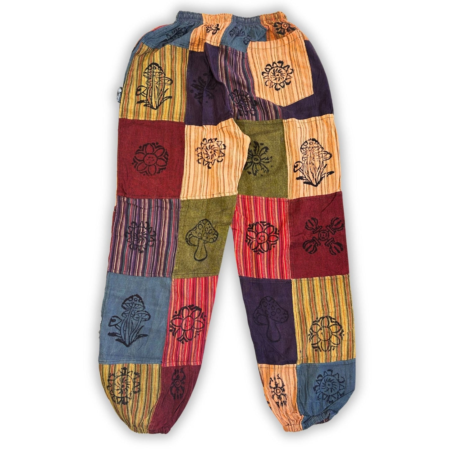 Polished Nomad Sari Mushroom Pants Block Print Designs Orange Tones Lxl featuring natural patterning and unique variations - Positive Faith Hope Love