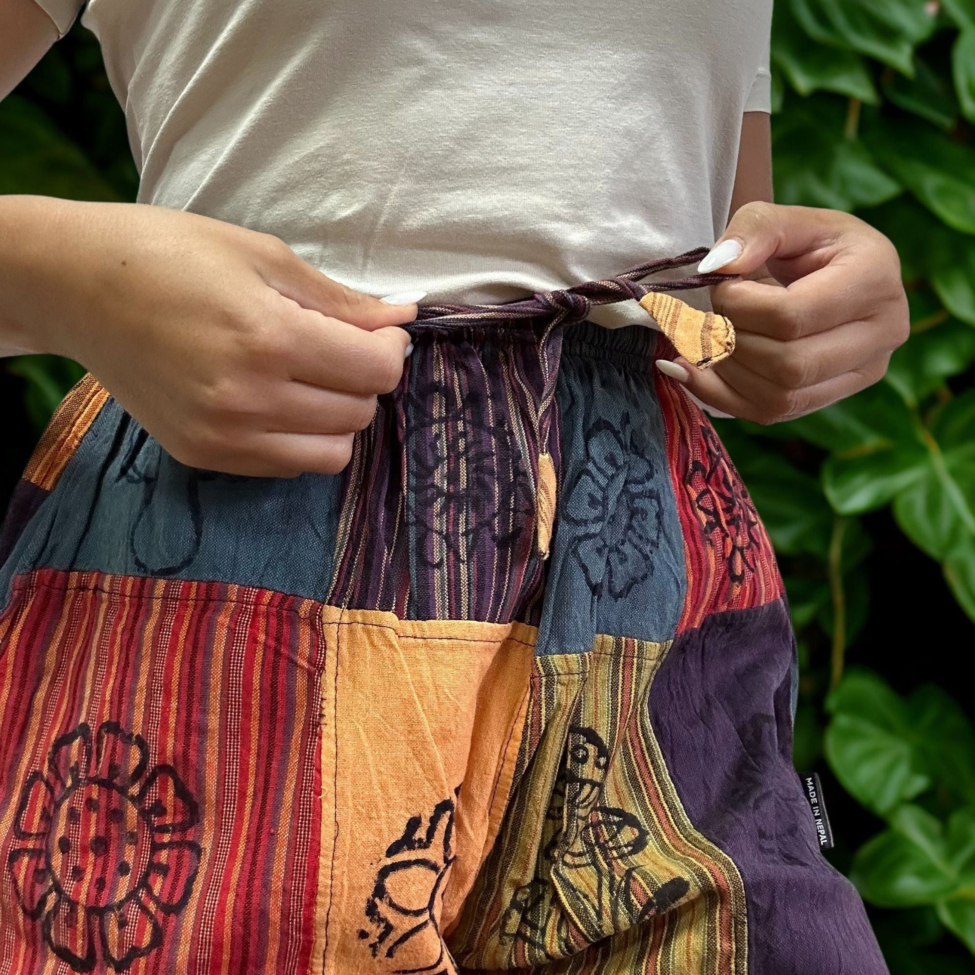 Polished Nomad Sari Mushroom Pants Block Print Designs Orange Tones Sm featuring natural patterning and unique variations - Positive Faith Hope Love