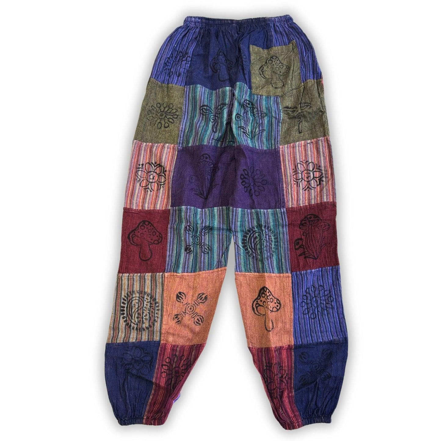 Polished Nomad Sari Mushroom Pants Block Print Designs Purple Tones Lxl featuring natural patterning and unique variations - Positive Faith Hope Love