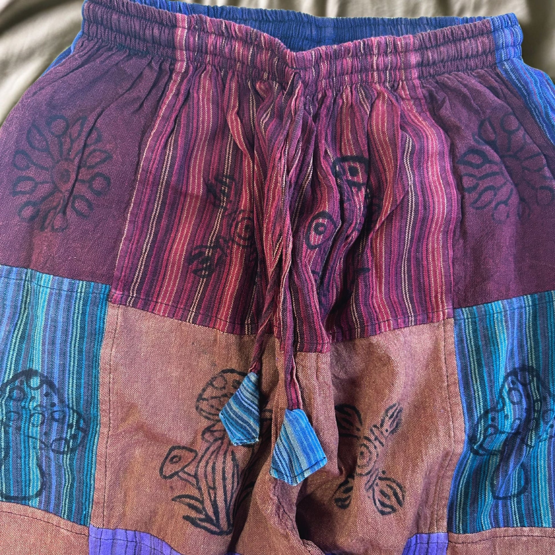 Polished Nomad Sari Mushroom Pants Block Print Designs Purple Tones Sm featuring natural patterning and unique variations - Positive Faith Hope Love