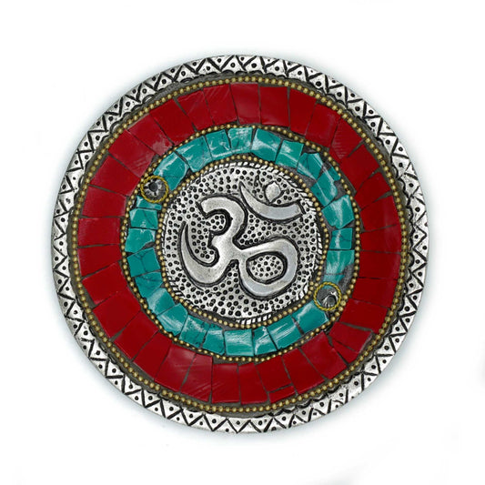 Polished Om Plate Tibetan Decor Cone & Stick Holder featuring natural patterning and unique variations - Positive Faith Hope Love