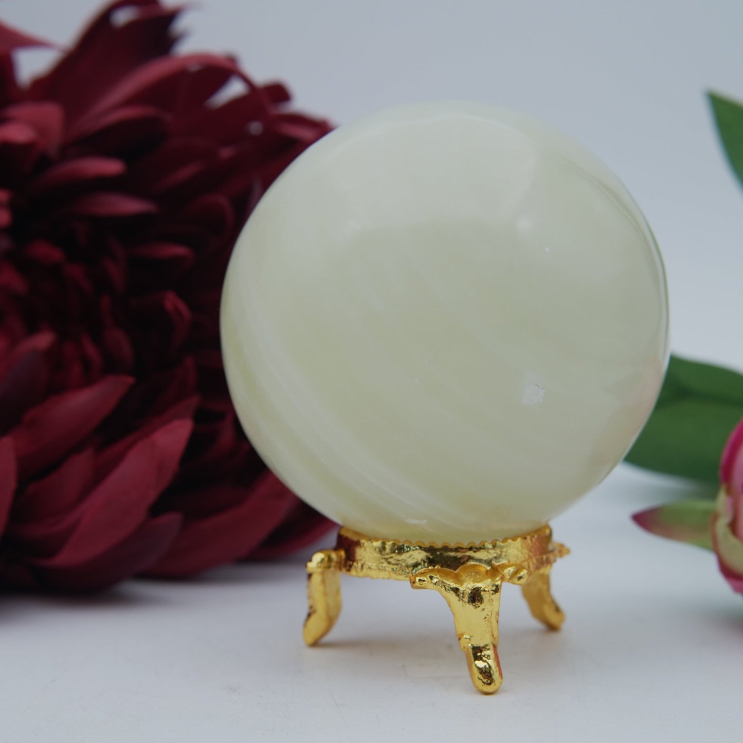 Polished Onyx Sphere 382 Grams featuring natural patterning and unique variations - Positive Faith Hope Love