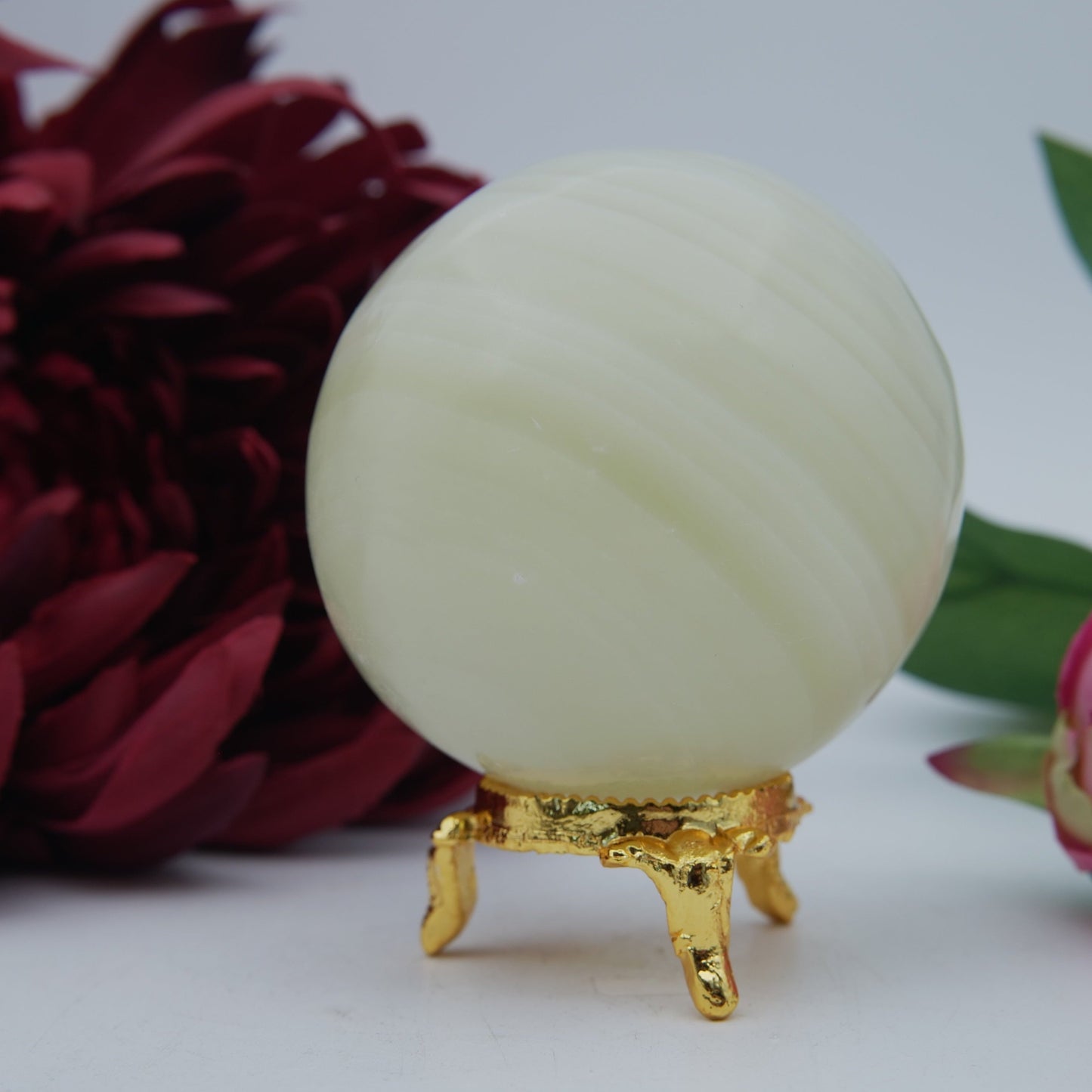 Polished Onyx Sphere 382 Grams featuring natural patterning and unique variations - Positive Faith Hope Love