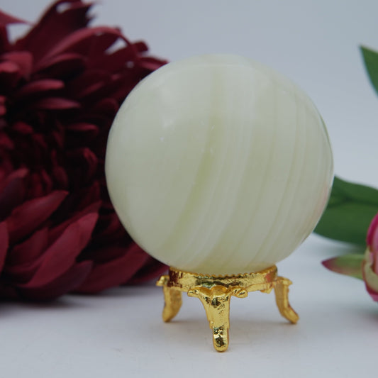 Polished Onyx Sphere 382 Grams featuring natural patterning and unique variations - Positive Faith Hope Love