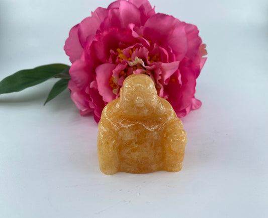 Orange calcite Buddha - Positive Faith Hope Love