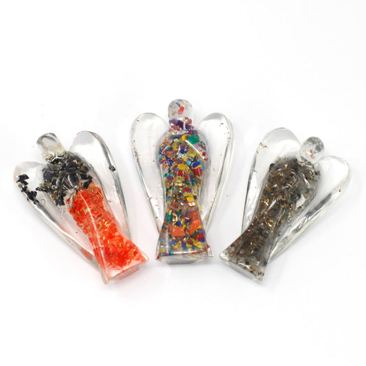 Polished Orgonite Angel 50mm - Gemchips & Copper featuring natural patterning and unique variations - Positive Faith Hope Love