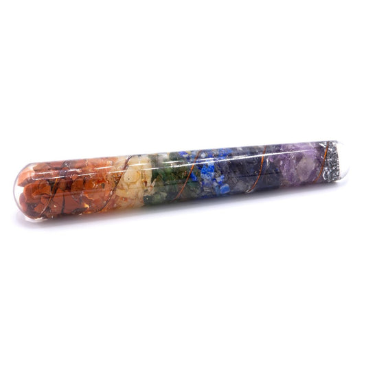 Polished Orgonite Chakra and Copper Healing Wand - 140 x 30 mm featuring natural patterning and unique variations - Positive Faith Hope Love