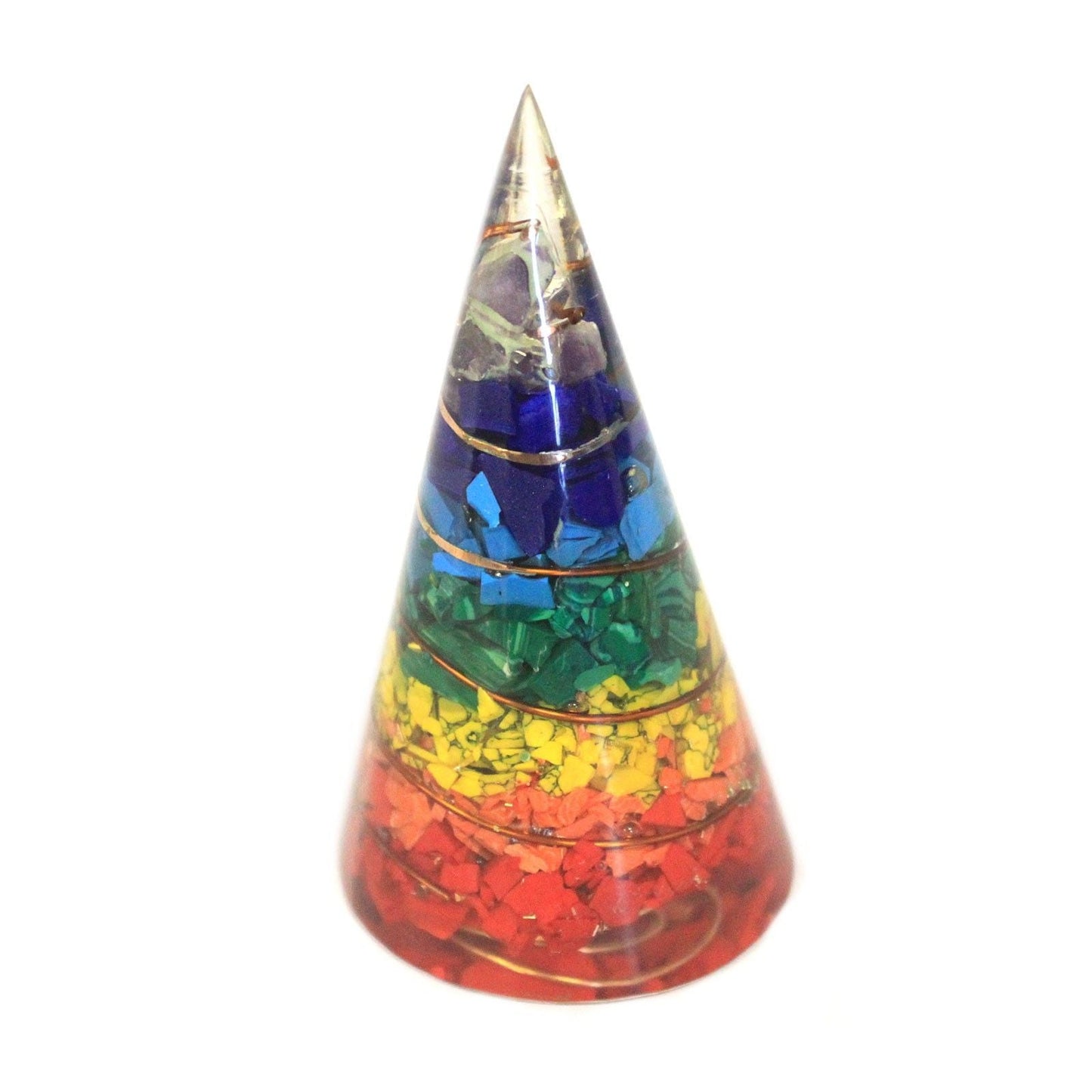 Polished Orgonite Cone - 80mm - Multichip featuring natural patterning and unique variations - Positive Faith Hope Love