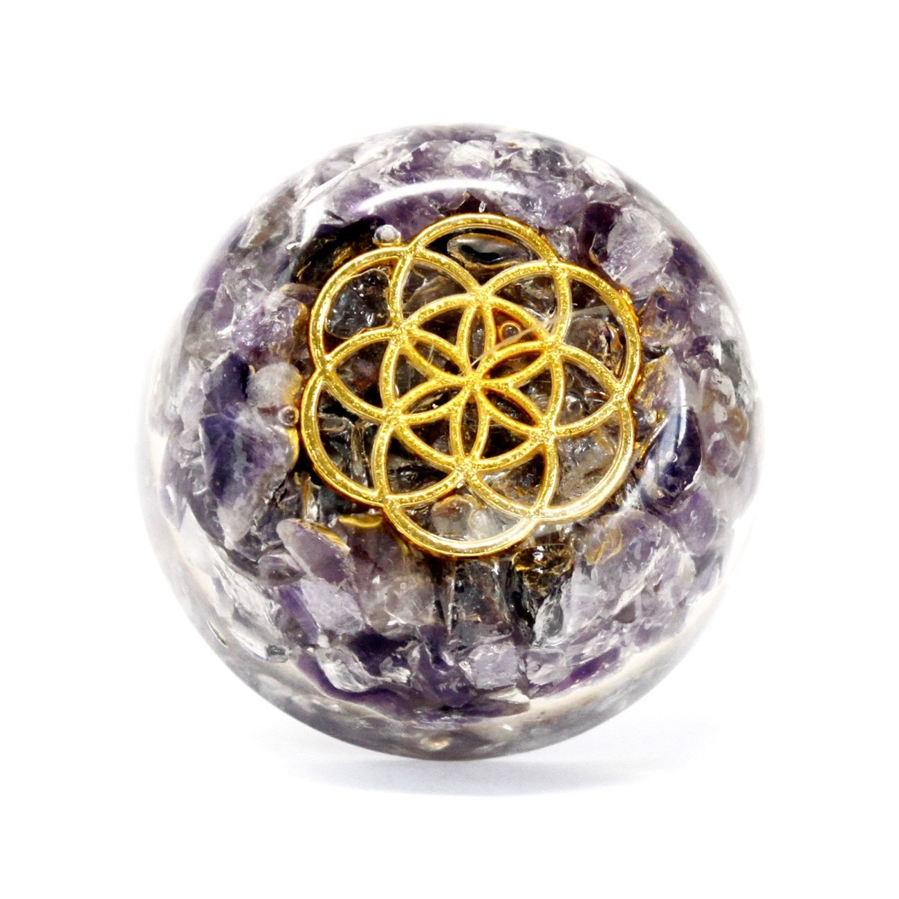 Polished Orgonite Desk Power Packs Amethyst Dome featuring rich purple colour and natural clarity - Positive Faith Hope Love