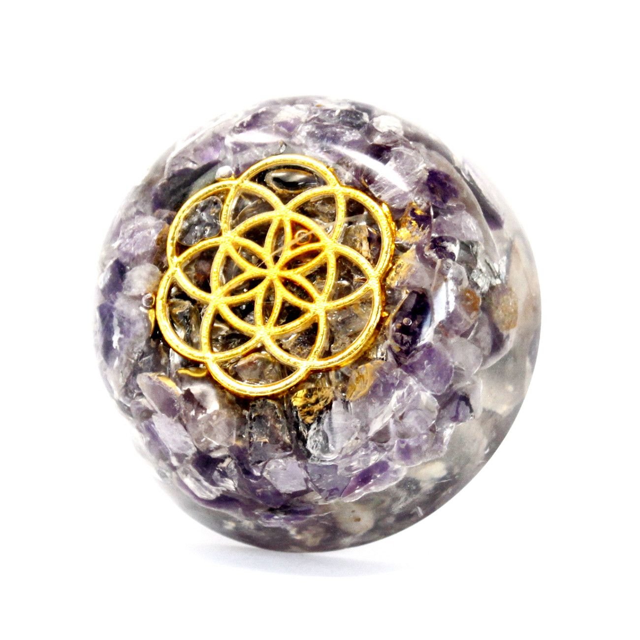 Polished Orgonite Desk Power Packs - Amethyst Dome featuring rich purple colour and natural clarity - Positive Faith Hope Love