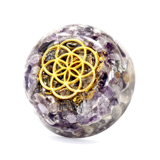 Polished Orgonite Desk Power Packs - Amethyst Dome featuring rich purple colour and natural clarity - Positive Faith Hope Love