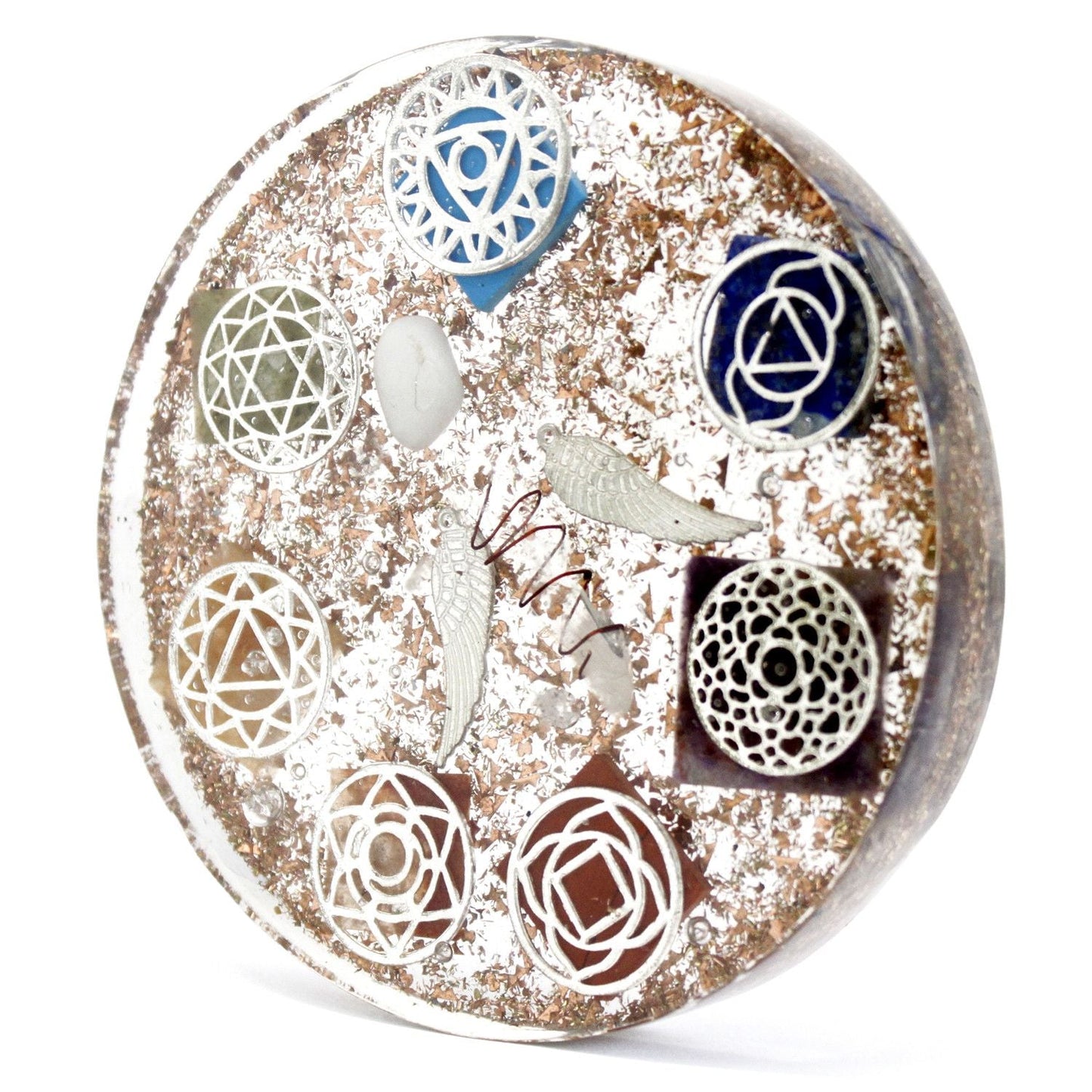 Polished Orgonite Desk Power Packs - Angel Chakra - Lrg featuring natural patterning and unique variations - Positive Faith Hope Love