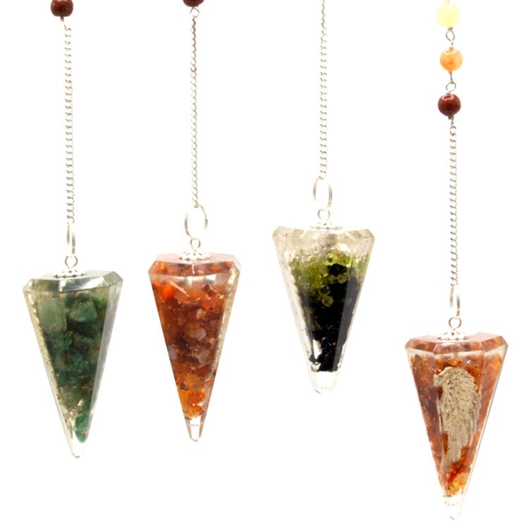 Polished Orgonite Power Chakra Pendulum Angel Wing featuring natural patterning and unique variations - Positive Faith Hope Love