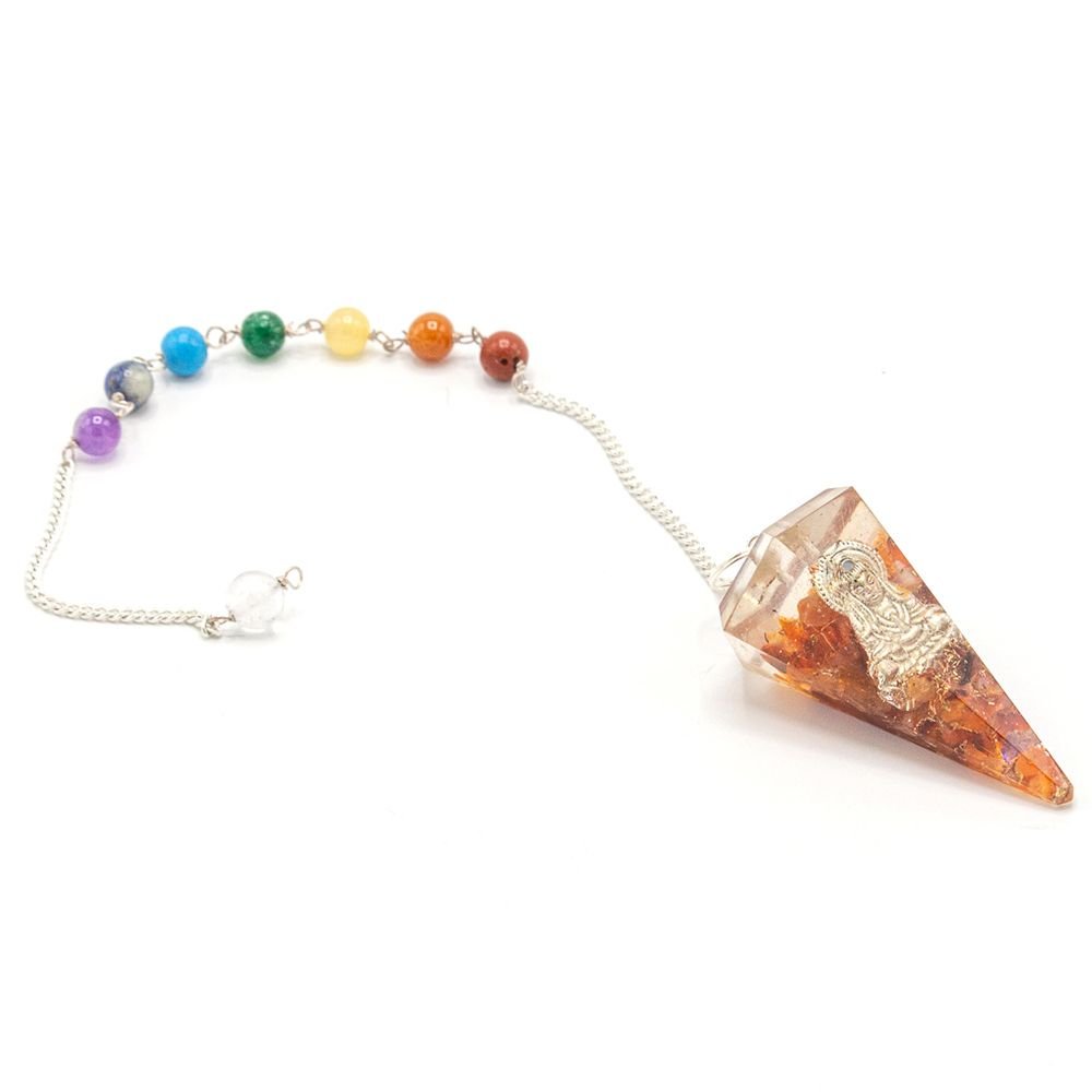 Polished Orgonite Power Chakra Pendulum - Buddha featuring natural patterning and unique variations - Positive Faith Hope Love