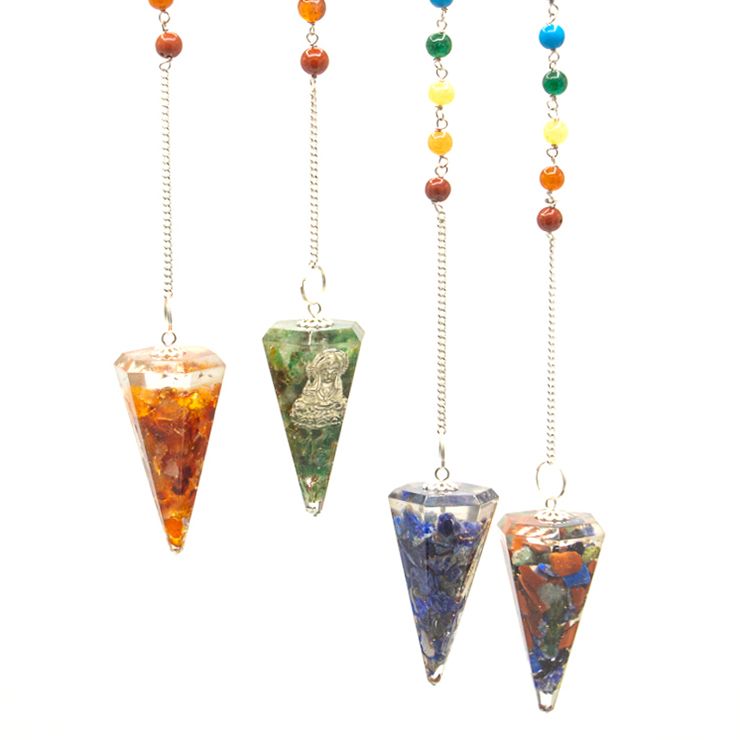 Polished Orgonite Power Chakra Pendulum Buddha featuring natural patterning and unique variations - Positive Faith Hope Love