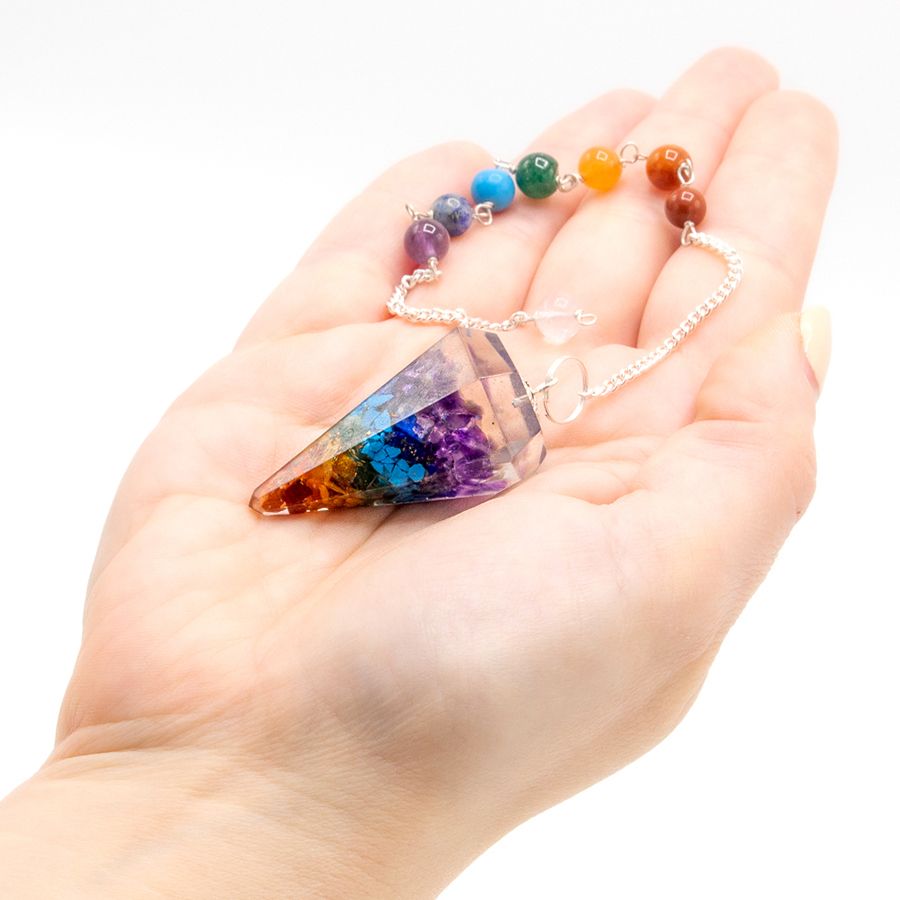 Polished Orgonite Power Chakra Pendulum Chakra featuring natural patterning and unique variations - Positive Faith Hope Love