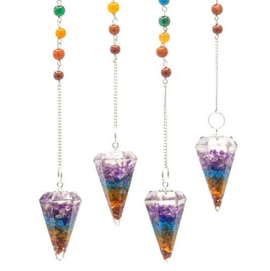 Polished Orgonite Power Chakra Pendulum Chakra featuring natural patterning and unique variations - Positive Faith Hope Love