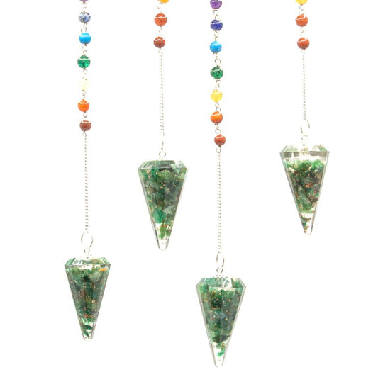 Polished Orgonite Power Chakra Pendulum Green Aventurine featuring green tone with subtle sparkle - Positive Faith Hope Love